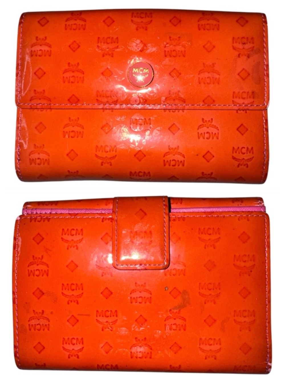 MCM  Patent Leather Pink/Red Four Section  Bifold Wallet